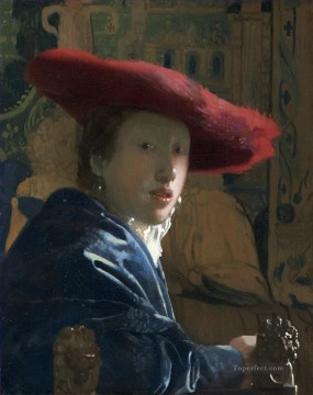  sombrero Pintura - La chica del sombrero rojo Barroco Johannes Vermeer